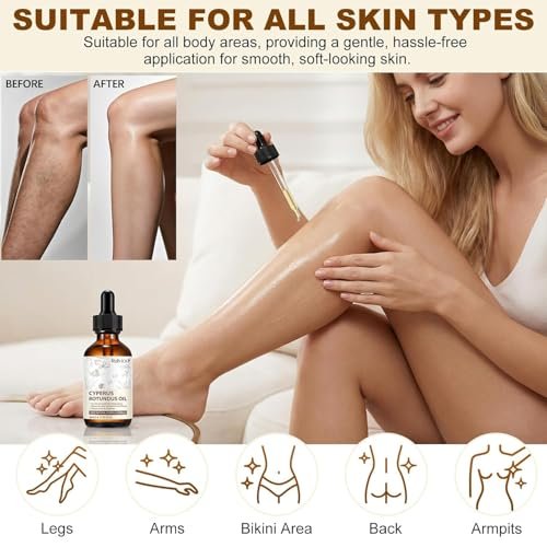 Rulviou Cyperus Rotundus Oil – Natural Hair Removal Oil for Reduced Body Hair Growth, Gentle for All Skin Types, 2 fl oz - görsel 12