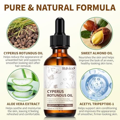 Rulviou Cyperus Rotundus Oil – Natural Hair Removal Oil for Reduced Body Hair Growth, Gentle for All Skin Types, 2 fl oz - görsel 6