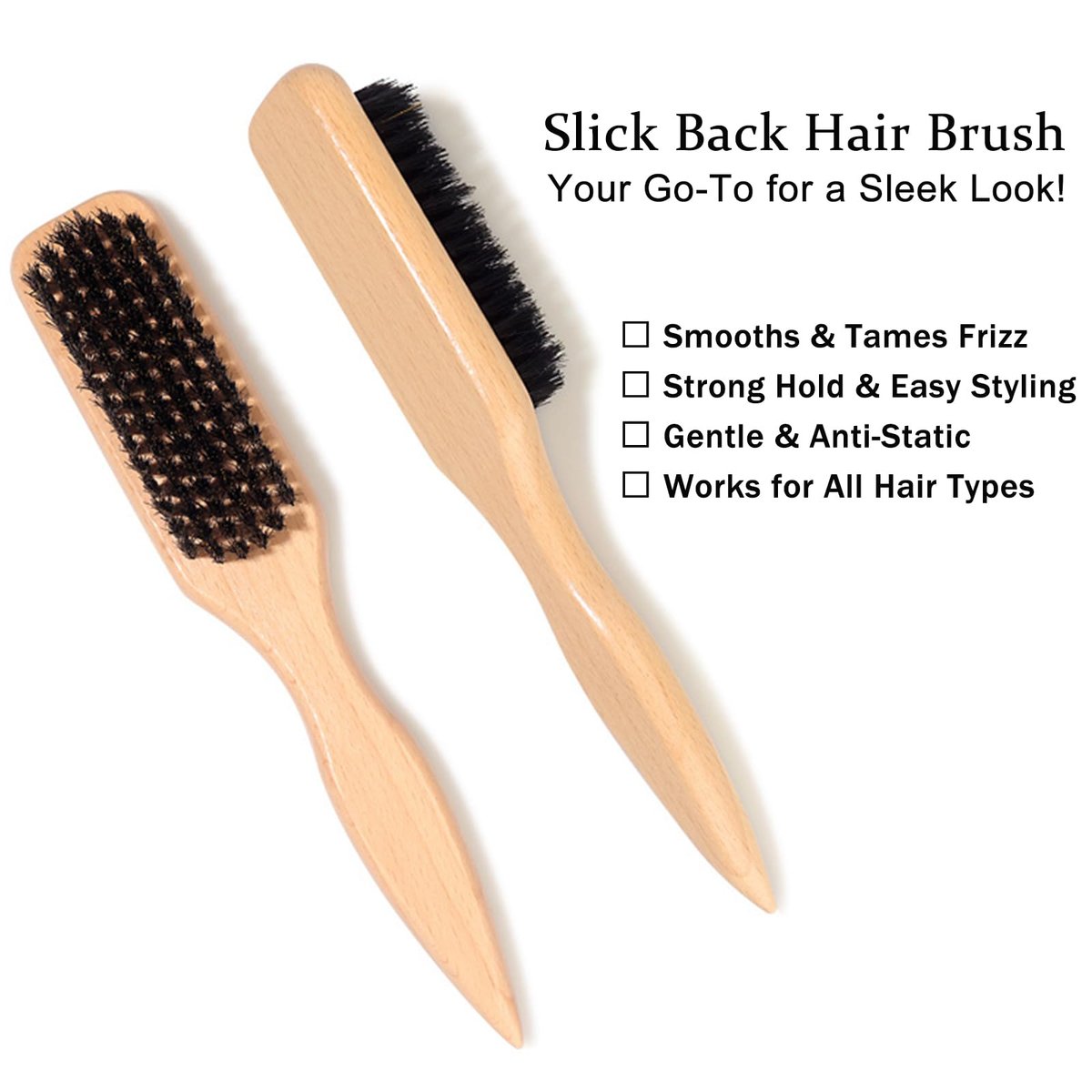 Slick Back Hair Brush & Hair Wax Stick Set – Boar Bristle Brush for Sleek Styles, Flyaway Control & Baby Hairs – Wax Stick for Sectioning & Parting – Silver/Beige - görsel 13
