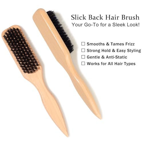 Slick Back Hair Brush & Hair Wax Stick Set – Boar Bristle Brush for Sleek Styles, Flyaway Control & Baby Hairs – Wax Stick for Sectioning & Parting – Silver/Beige - görsel 14