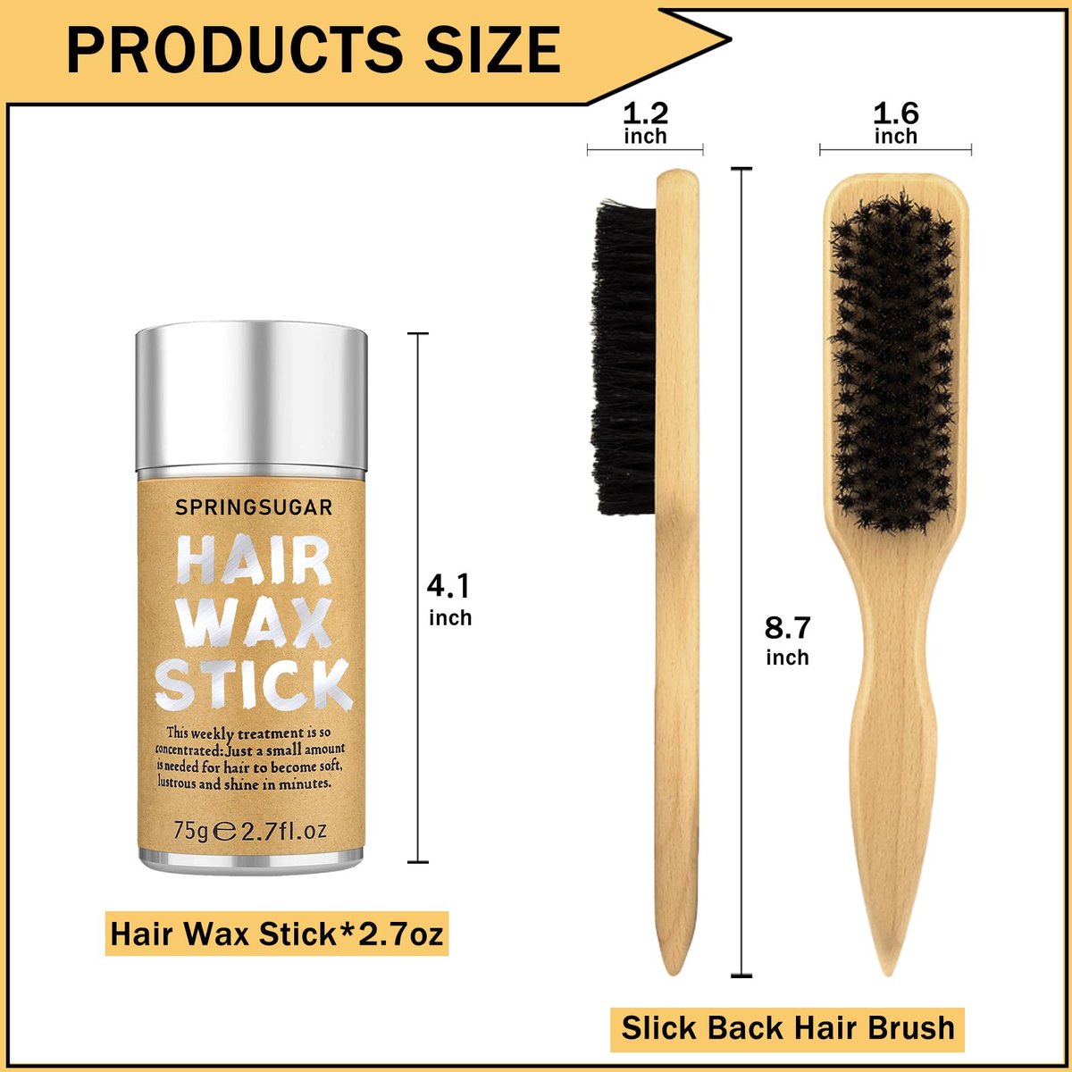 Slick Back Hair Brush & Hair Wax Stick Set – Boar Bristle Brush for Sleek Styles, Flyaway Control & Baby Hairs – Wax Stick for Sectioning & Parting – Silver/Beige - görsel 5