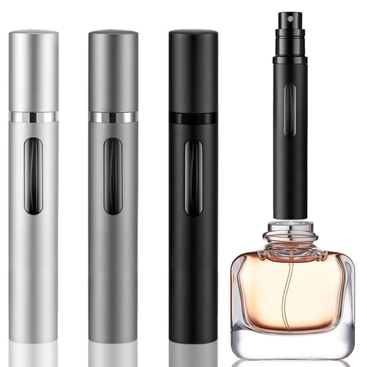 DIOHIO 10ml Perfume Atomizer Travel Refillable - 3 Pack Bottom-Filling Spray Bottles (Black, Grey, Silver) Avelisse