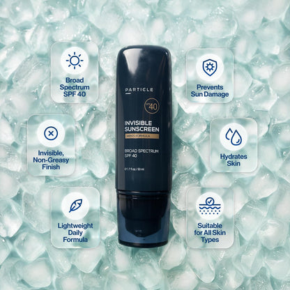 Particle Invisible Sunscreen SPF 40 – Men's Transparent Lotion with Vitamin E, Lightweight & Non-Greasy, Beard Friendly, 1.7 FL OZ Avelisse
