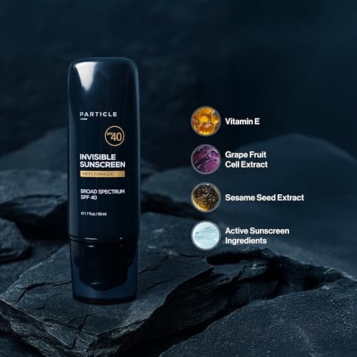 Particle Invisible Sunscreen SPF 40 – Men's Transparent Lotion with Vitamin E, Lightweight & Non-Greasy, Beard Friendly, 1.7 FL OZ Avelisse