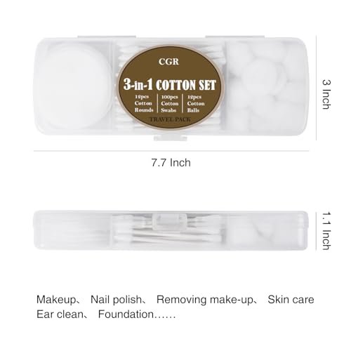 CGR Travel Cotton Swabs Set – 3-Pack Portable Cotton Balls, Rounds & Swabs in Reusable Storage Box - görsel 14