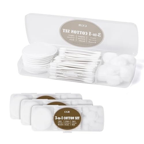 CGR Travel Cotton Swabs Set – 3-Pack Portable Cotton Balls, Rounds & Swabs in Reusable Storage Box - görsel 2