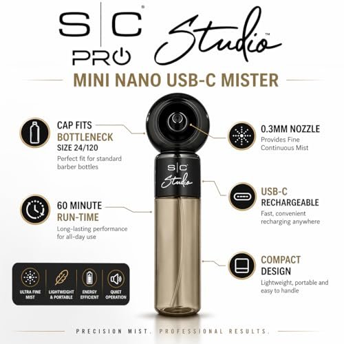 Stylecraft Studio High-Pressure Atomization Cordless Mini Nano Mister - USB-C Rechargeable for Barbers, Salons, and Home Use Avelisse