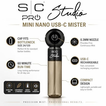 Stylecraft Studio High-Pressure Atomization Cordless Mini Nano Mister - USB-C Rechargeable for Barbers, Salons, and Home Use Avelisse