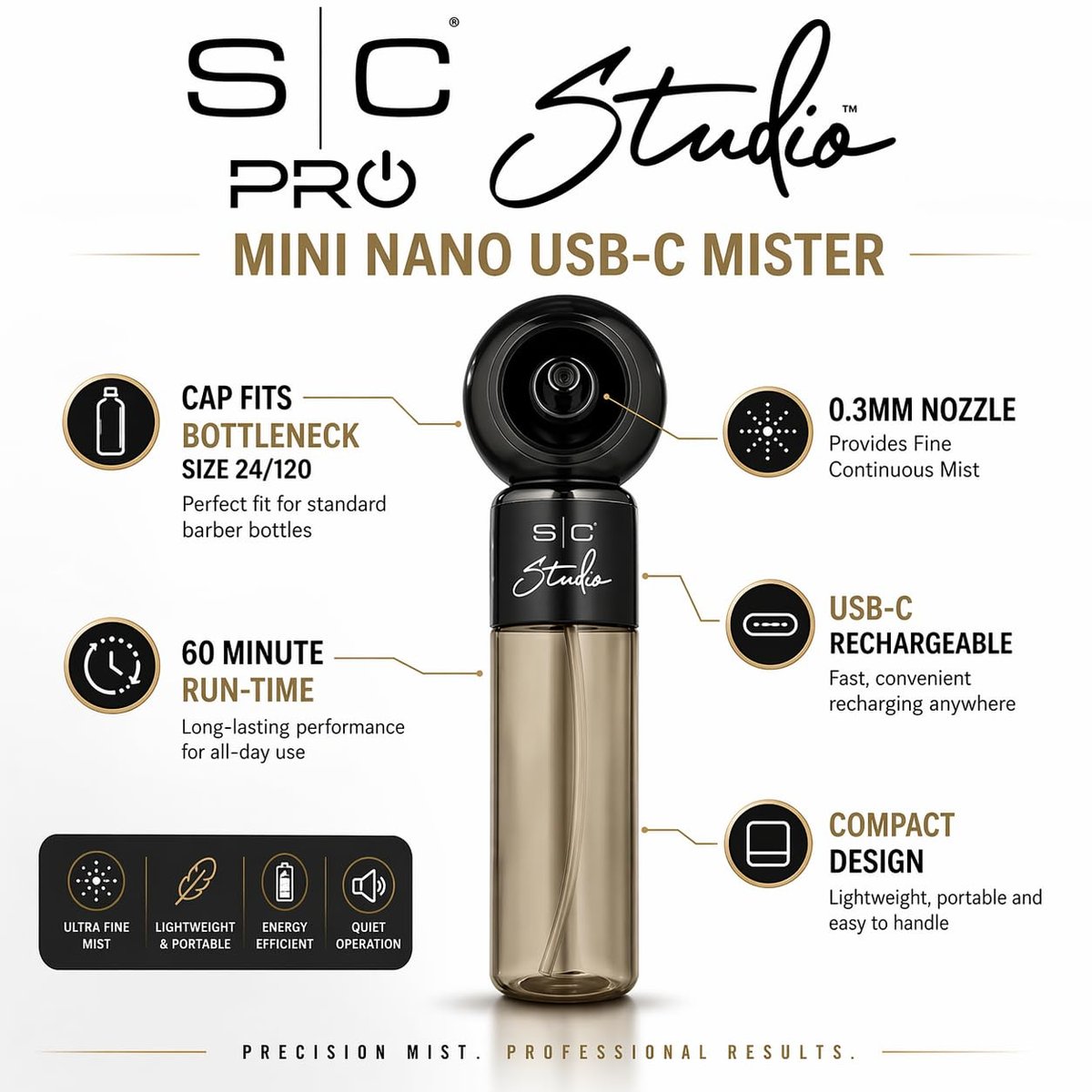 Stylecraft Studio High-Pressure Atomization Cordless Mini Nano Mister - USB-C Rechargeable for Barbers, Salons, and Home Use Avelisse