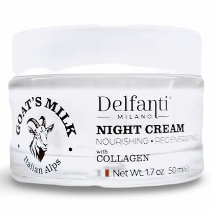 Delfanti-Milano Goat's Milk with Collagen Nourishing and Regenerating Night Cream – Face and Neck Moisturizer – Made in Italy Avelisse