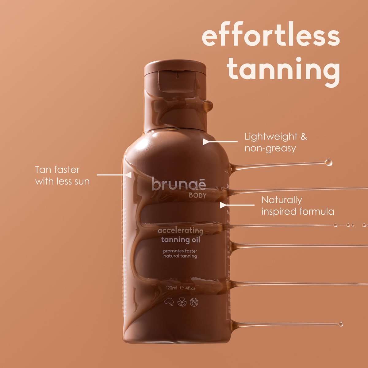 BRUNAE BODY® Dark Tanning Oil – Accelerating Formula for Darker, Faster Tan – Tan Enhancer with Buriti & Jojoba – 100% Vegan & Australian Made Avelisse