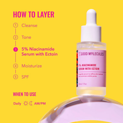 Good Molecules 5% Niacinamide Serum with Ectoin - Ultra Hydrating Pore Minimizer for Face