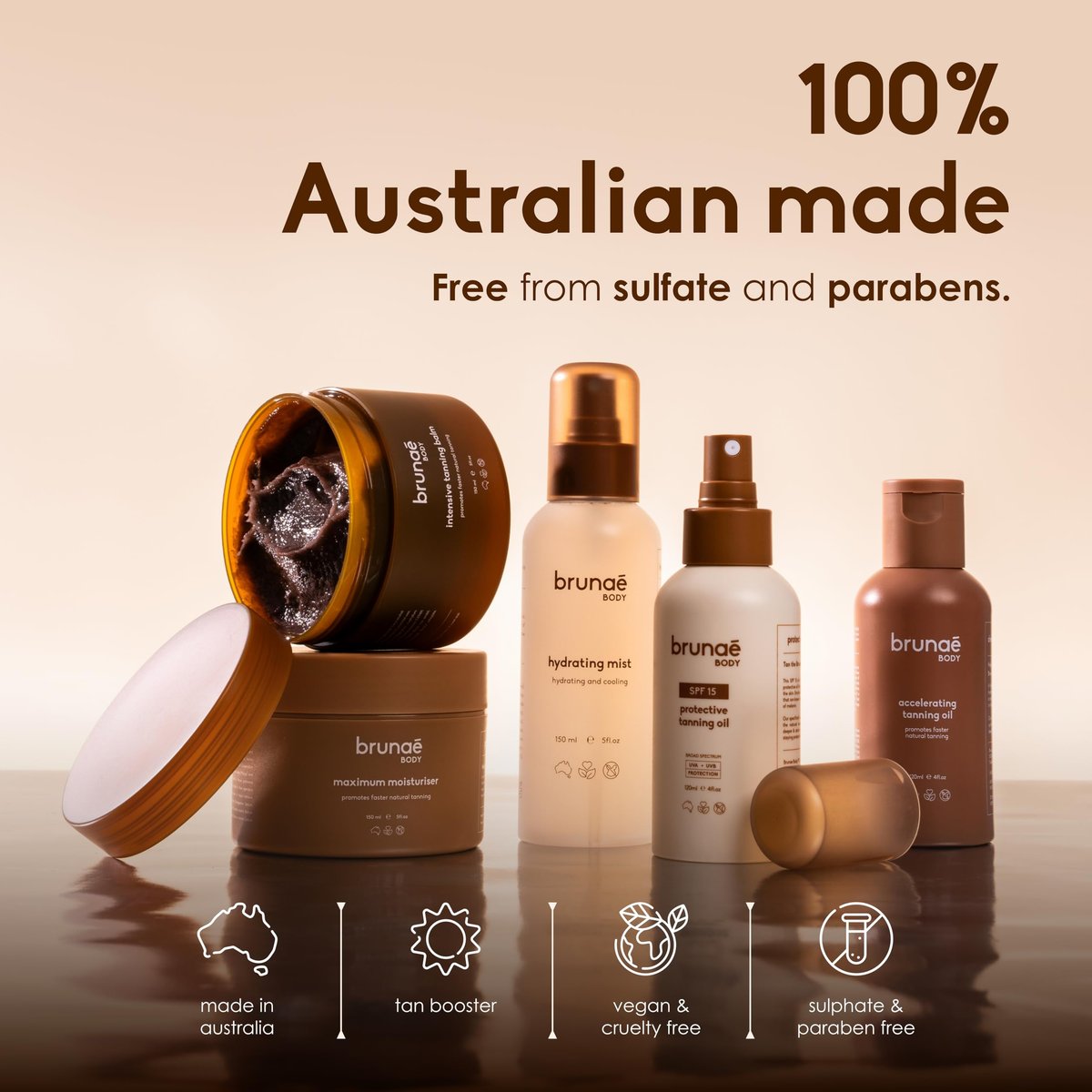 BRUNAE BODY® Maximum Tanning Moisturizer - Pre-Tan Preparation Lotion for Darker & Faster Tan - Hydrating Body Lotion with Jojoba, Avocado & Tamanu Oil - Vegan & Aussie Made Avelisse