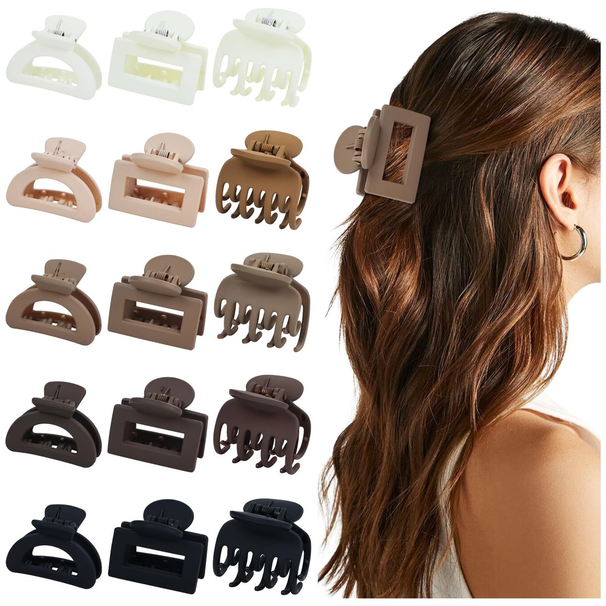Dizila 15-Piece Neutral Color Matte Plastic Hair Claws – Strong Hold Hair Clips & Barrettes for Women, Girls & Teens - görsel 1