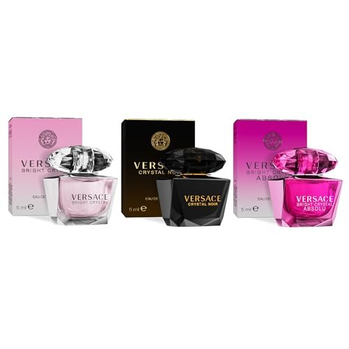 Versace Perfume for Women Mini Set of 3: Bright Crystal, Crystal Noir, Bright Crystal Absolu - Designer Fragrance Sampler Avelisse