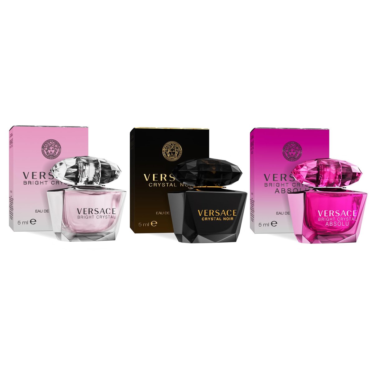 Versace Perfume for Women Mini Set of 3: Bright Crystal, Crystal Noir, Bright Crystal Absolu - Designer Fragrance Sampler Avelisse