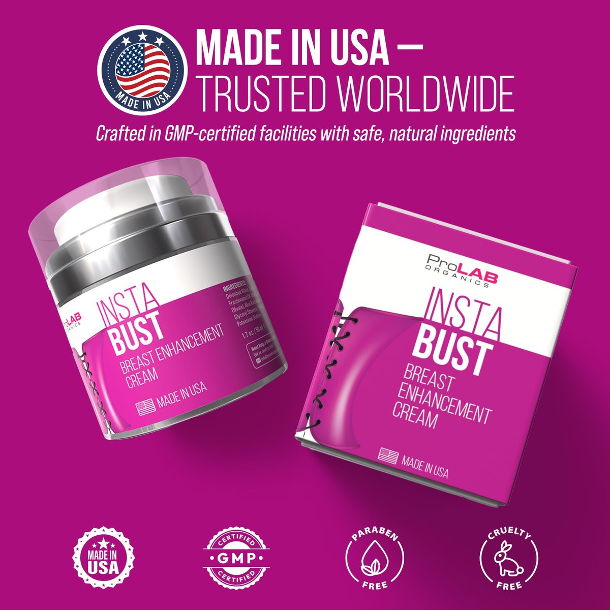 ProLab Organics InstaBust Breast Enhancement Cream – Natural Bust Firming & Lifting Formula for Fuller, Rounder Breasts Avelisse