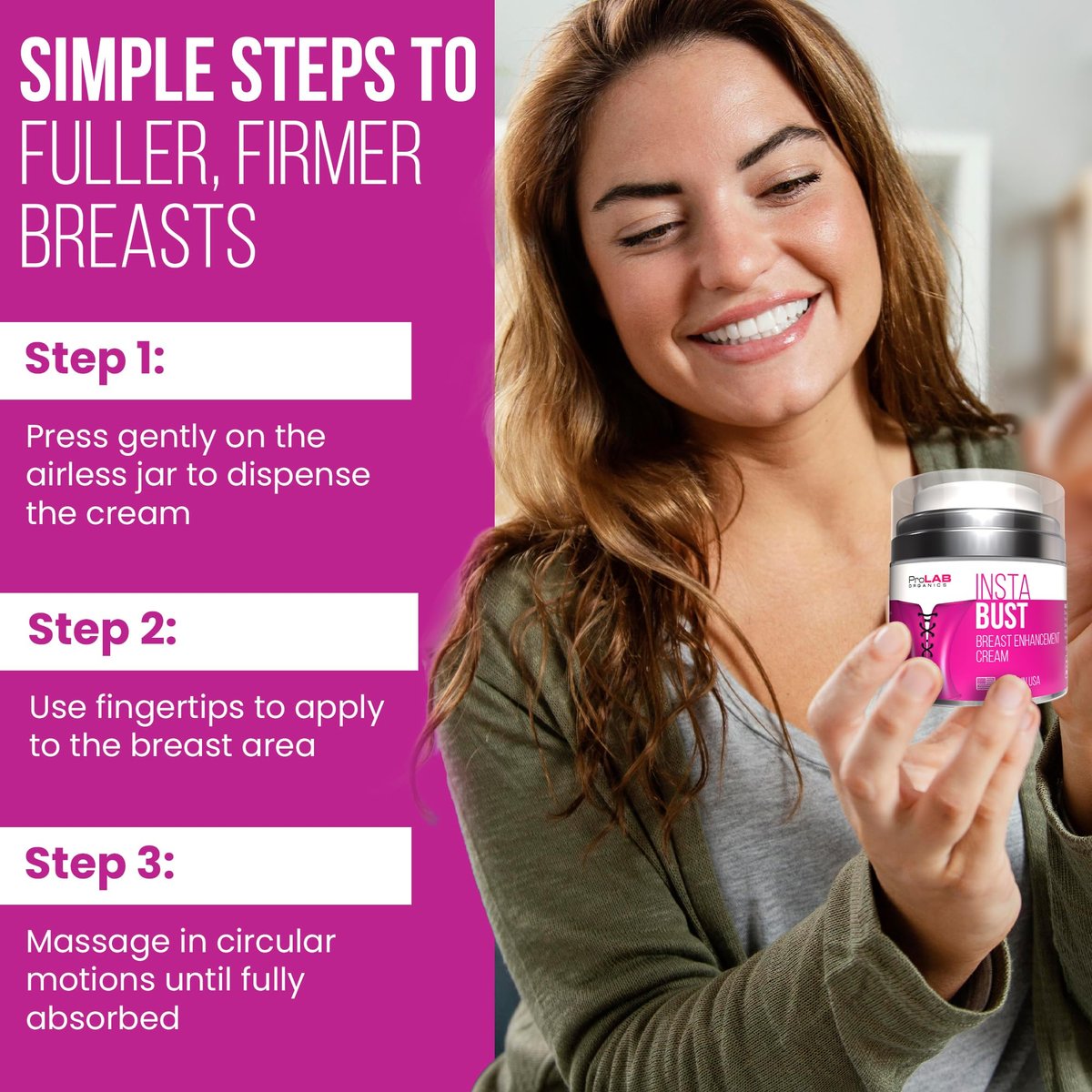 ProLab Organics InstaBust Breast Enhancement Cream – Natural Bust Firming & Lifting Formula for Fuller, Rounder Breasts Avelisse