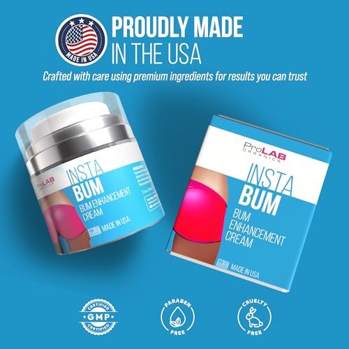 ProLab Organics InstaBum Butt Enhancement Cream – Brazilian Booty Growth Cream for a Bigger, Rounder, Perkier Bum with Voluplus, Maca, Wild Yam, and Gotu Kola – 1.7 Fl Oz Avelisse