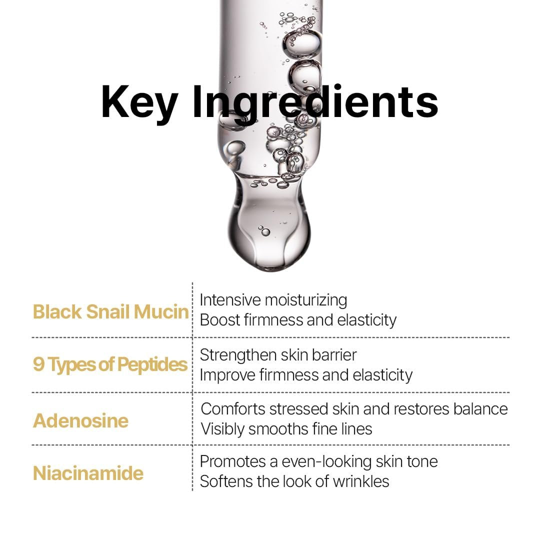 FARMSTAY Black Snail & Peptide 9 Perfect Cream - Snail Mucin Moisturizer for Glowing, Elastic Skin - Anti-Aging & Barrier Repair - 1.85 Fl Oz Avelisse