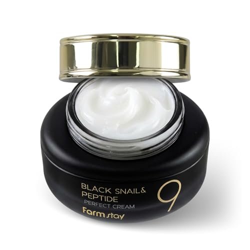 FARMSTAY Black Snail & Peptide 9 Perfect Cream - Snail Mucin Moisturizer for Glowing, Elastic Skin - Anti-Aging & Barrier Repair - 1.85 Fl Oz Avelisse