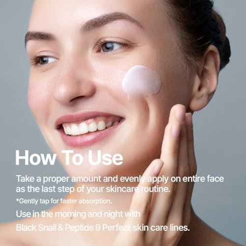 FARMSTAY Black Snail & Peptide 9 Perfect Cream - Snail Mucin Moisturizer for Glowing, Elastic Skin - Anti-Aging & Barrier Repair - 1.85 Fl Oz Avelisse