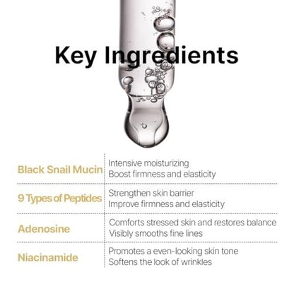 FARMSTAY Black Snail & Peptide 9 Perfect Cream - Snail Mucin Moisturizer for Glowing, Elastic Skin - Anti-Aging & Barrier Repair - 1.85 Fl Oz Avelisse