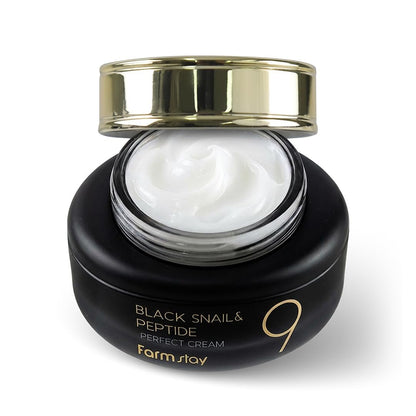 FARMSTAY Black Snail & Peptide 9 Perfect Cream - Snail Mucin Moisturizer for Glowing, Elastic Skin - Anti-Aging & Barrier Repair - 1.85 Fl Oz Avelisse