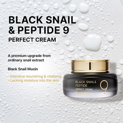 FARMSTAY Black Snail & Peptide 9 Perfect Cream - Snail Mucin Moisturizer for Glowing, Elastic Skin - Anti-Aging & Barrier Repair - 1.85 Fl Oz Avelisse