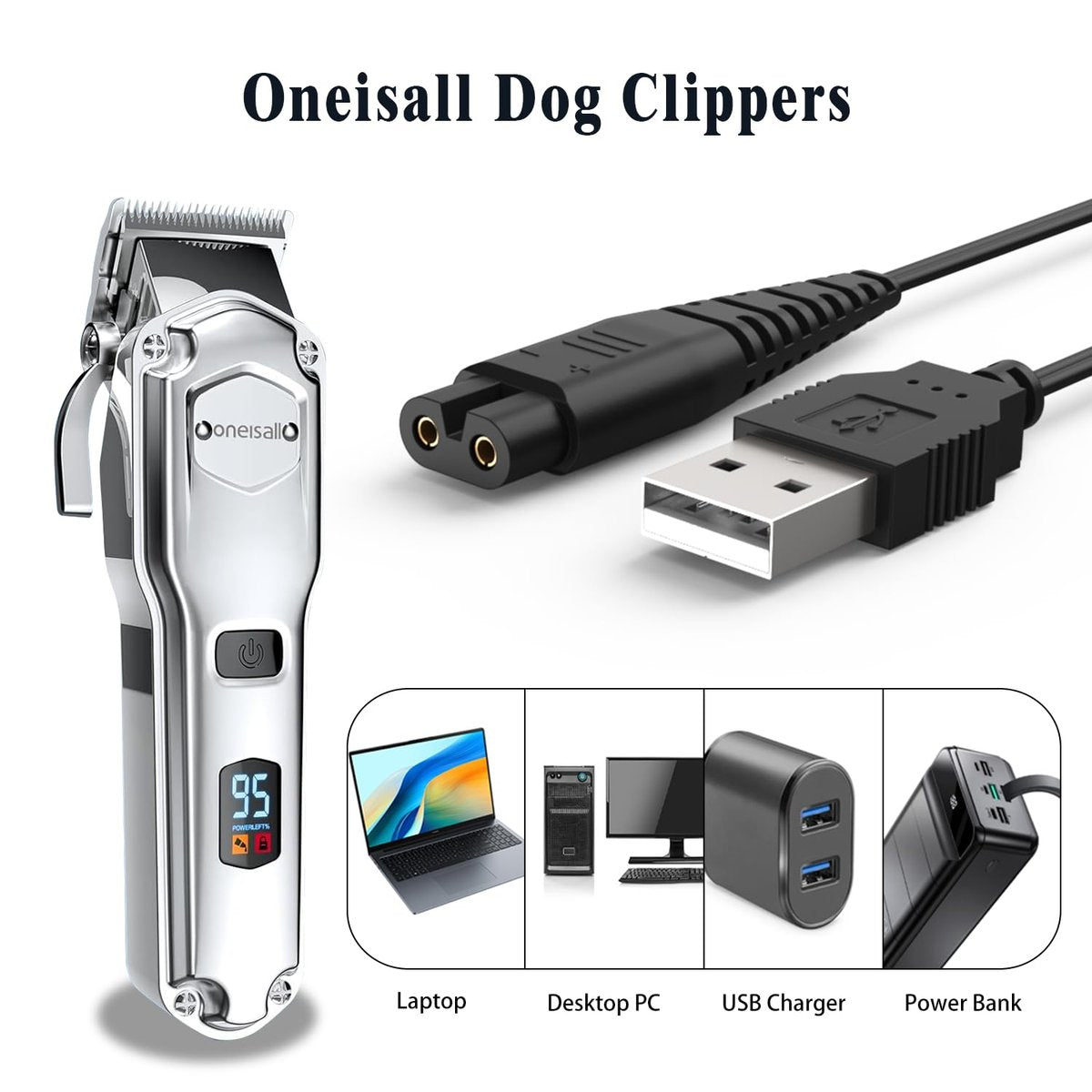 BOEEA USB Charging Cable Cord for oneisall Low Noise Dog Clippers Model RFC-676 - Replacement Charger for Rechargeable Pet Shaver Avelisse