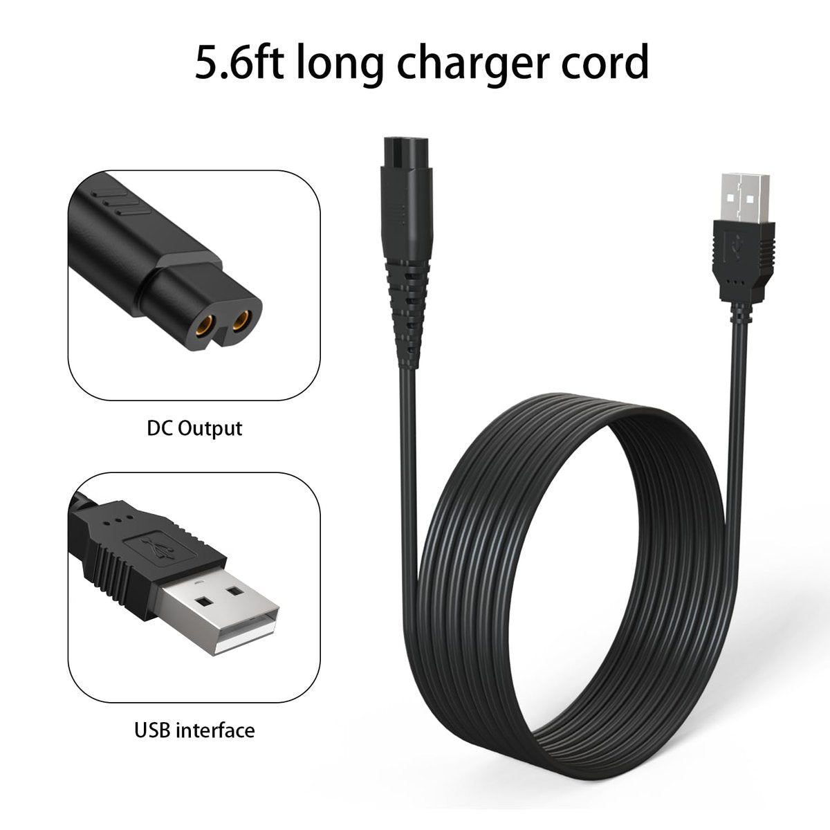 BOEEA USB Charging Cable Cord for oneisall Low Noise Dog Clippers Model RFC-676 - Replacement Charger for Rechargeable Pet Shaver Avelisse