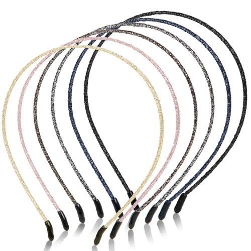 WOVOWOVO 4mm Thin Headbands for Women - 6 Pack Plastic Skinny Headbands, Shiny Sparkly Hair Accessories for Girls Teens - görsel 2