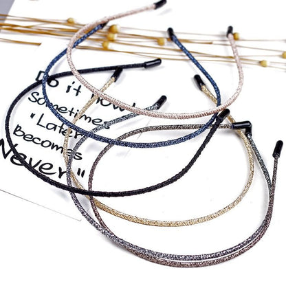 WOVOWOVO 4mm Thin Headbands for Women - 6 Pack Plastic Skinny Headbands, Shiny Sparkly Hair Accessories for Girls Teens