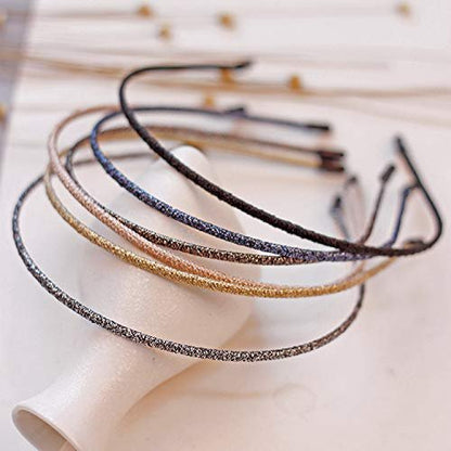 WOVOWOVO 4mm Thin Headbands for Women - 6 Pack Plastic Skinny Headbands, Shiny Sparkly Hair Accessories for Girls Teens