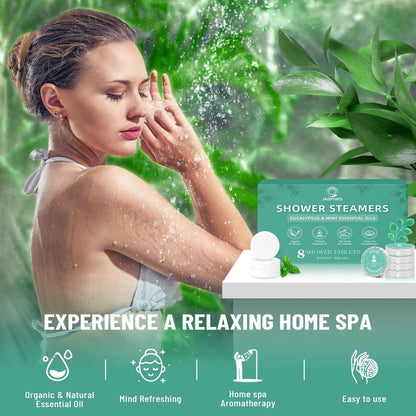 Shower Steamers Aromatherapy Basket Set for Mom – 8-Pack Eucalyptus & Mint Essential Oil Shower Bombs for Relaxation & Self Care