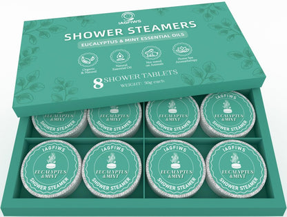 Shower Steamers Aromatherapy Basket Set for Mom – 8-Pack Eucalyptus & Mint Essential Oil Shower Bombs for Relaxation & Self Care