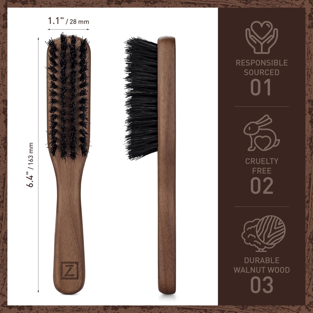 Beard Brush for Men - Stiff Boar Bristles for Beard Growth & Straightening - Exfoliates Skin, Reduces Itch - Premium Walnut Wood Handle - görsel 7