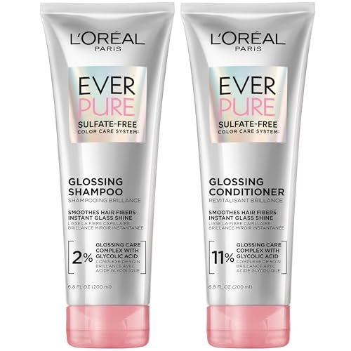L'Oreal Paris EverPure Glossing Sulfate Free Shampoo and Conditioner Set with Glycolic Acid for Lasting Shine and Smoothness, Dull, Dry Hair, 6.8 Fl Oz Each Avelisse