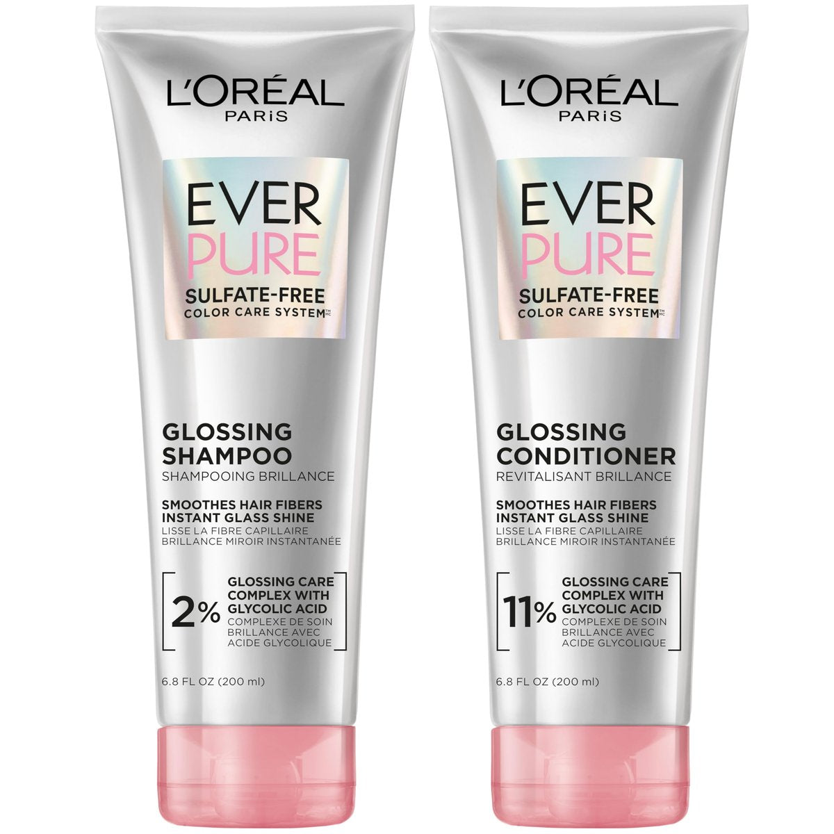 L'Oreal Paris EverPure Glossing Sulfate Free Shampoo and Conditioner Set with Glycolic Acid for Lasting Shine and Smoothness, Dull, Dry Hair, 6.8 Fl Oz Each Avelisse