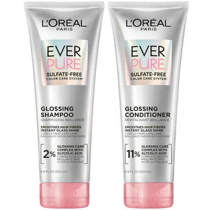 L'Oreal Paris EverPure Glossing Sulfate Free Shampoo and Conditioner Set with Glycolic Acid for Lasting Shine and Smoothness, Dull, Dry Hair, 6.8 Fl Oz Each Avelisse