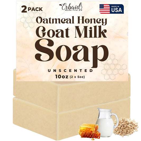 Oatmeal & Honey Goat Milk Soap Bar – Unscented Natural Face & Body Wash for Eczema, Psoriasis, Dry, Itchy, Sensitive Skin – Handcrafted in USA (5 oz, 2-Pack)