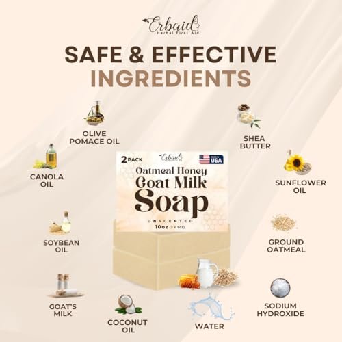 Oatmeal & Honey Goat Milk Soap Bar – Unscented Natural Face & Body Wash for Eczema, Psoriasis, Dry, Itchy, Sensitive Skin – Handcrafted in USA (5 oz, 2-Pack) - görsel 10