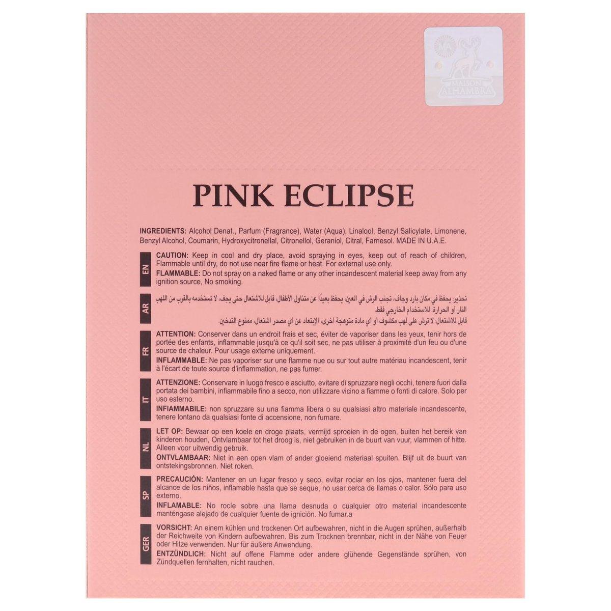Maison Alhambra Pink Eclipse for Women Eau de Parfum Spray, 3.4 oz / 100 ml Avelisse