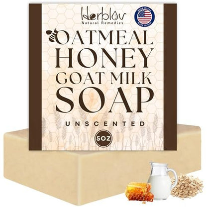 Natural Oatmeal & Honey Goat Milk Soap Bar – Unscented Face & Body Wash for Eczema, Psoriasis, Dry, Itchy, Sensitive Skin – Handcrafted in USA