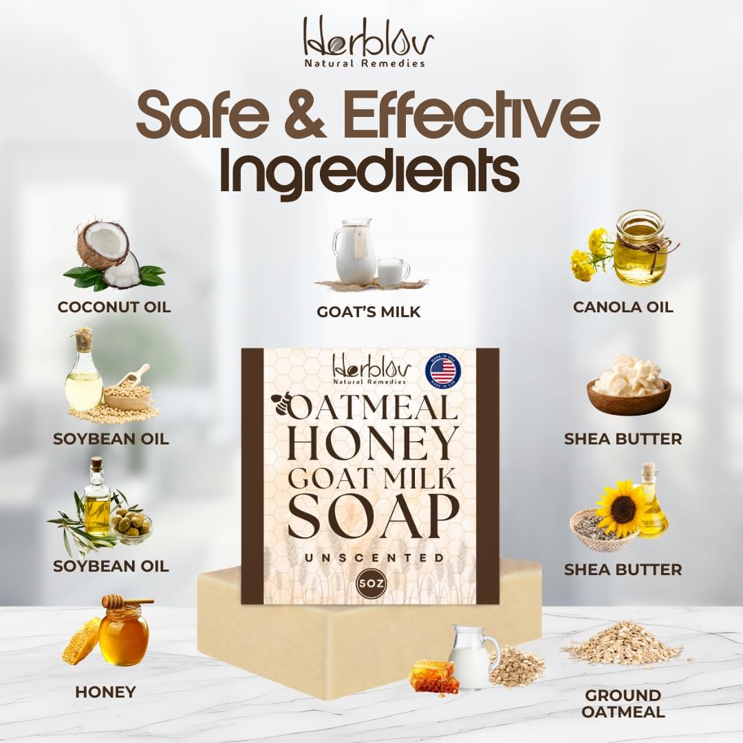 Natural Oatmeal & Honey Goat Milk Soap Bar – Unscented Face & Body Wash for Eczema, Psoriasis, Dry, Itchy, Sensitive Skin – Handcrafted in USA - görsel 9