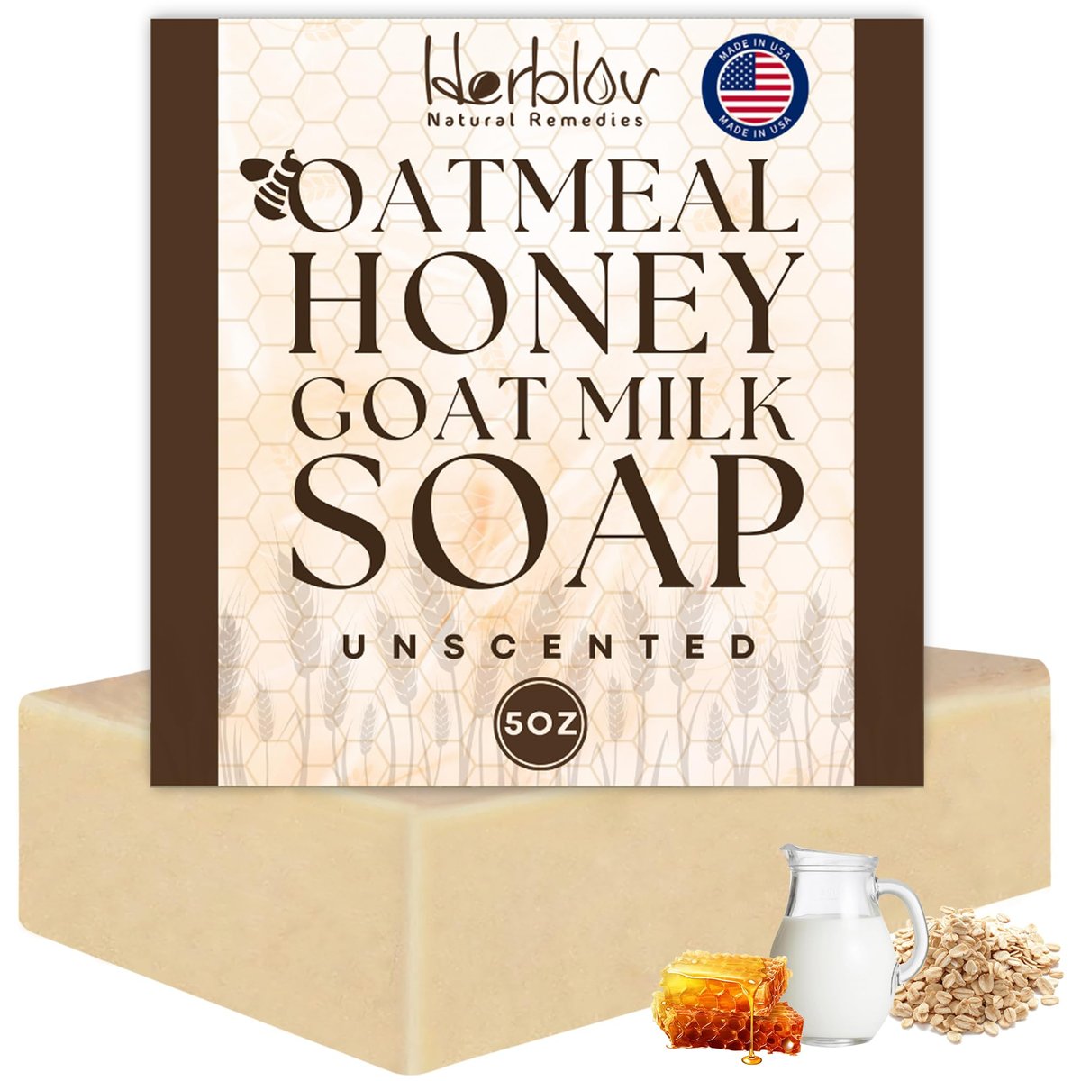 Natural Oatmeal & Honey Goat Milk Soap Bar – Unscented Face & Body Wash for Eczema, Psoriasis, Dry, Itchy, Sensitive Skin – Handcrafted in USA - görsel 1