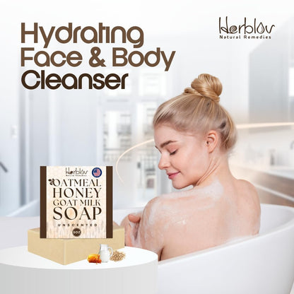 Natural Oatmeal & Honey Goat Milk Soap Bar – Unscented Face & Body Wash for Eczema, Psoriasis, Dry, Itchy, Sensitive Skin – Handcrafted in USA