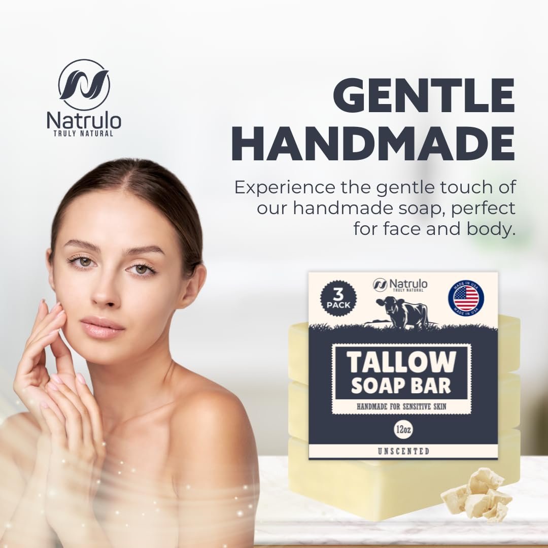 Beef Tallow Soap Bar – All Natural Grass Fed Tallow Soap Unscented – Moisturizing Face & Body Wash Great for Eczema, Dry, Itchy, Sensitive Skin – Handcrafted Bath Soap for Adults, Kids, Made in USA - görsel 13
