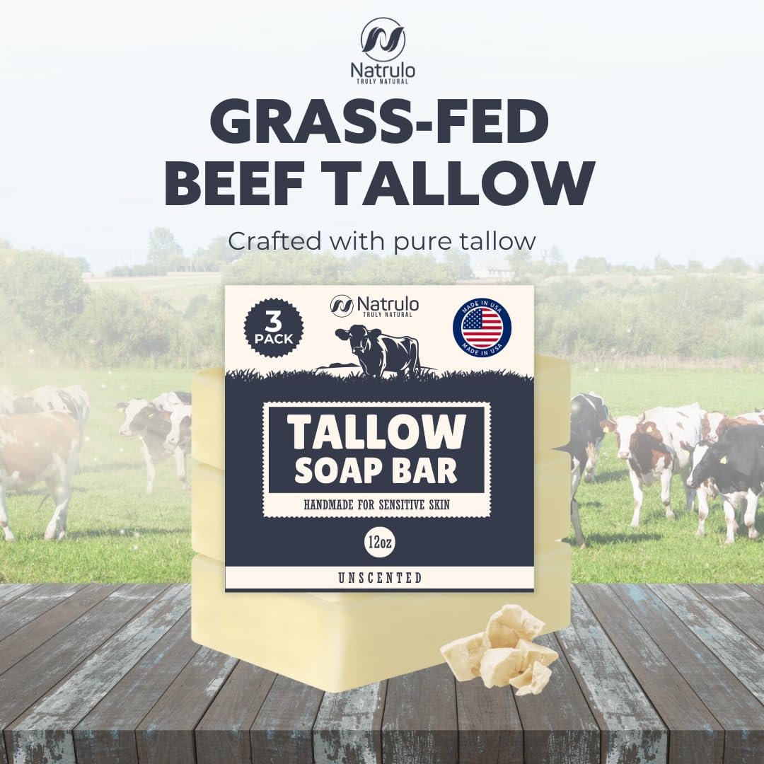 Beef Tallow Soap Bar – All Natural Grass Fed Tallow Soap Unscented – Moisturizing Face & Body Wash Great for Eczema, Dry, Itchy, Sensitive Skin – Handcrafted Bath Soap for Adults, Kids, Made in USA - görsel 3