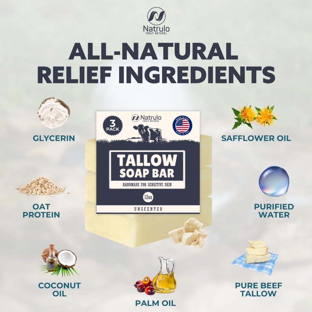 Beef Tallow Soap Bar – All Natural Grass Fed Tallow Soap Unscented – Moisturizing Face & Body Wash Great for Eczema, Dry, Itchy, Sensitive Skin – Handcrafted Bath Soap for Adults, Kids, Made in USA - görsel 11